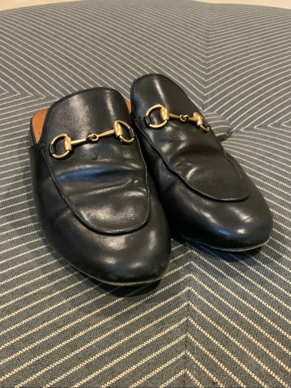 Gucci Black Leather Horsebit Mules